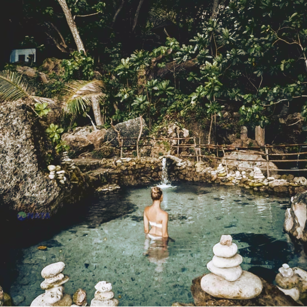  View of Tambeling Beach and Forest in Nusa Penida with crystal-clear natural pools and lush greenery 